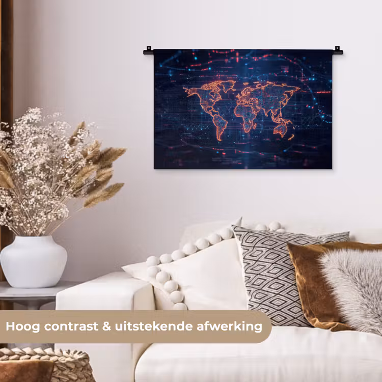 Wereldkaart - Futuristisch - Oranje Wandkleed katoen klein -sfeer1