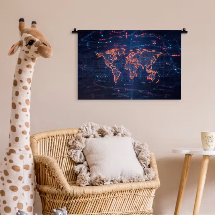 Wereldkaart - Futuristisch - Oranje Wandkleed katoen klein -wsfeer5_kind