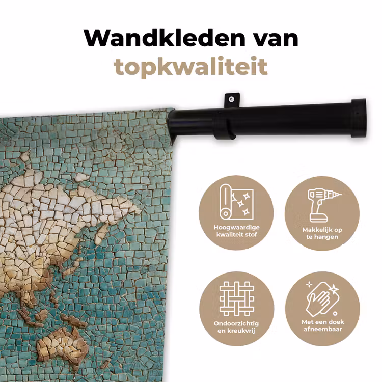 Wereldkaart - Gebroken tegels - Mozaïek Wandkleed katoen klein -sfeer2