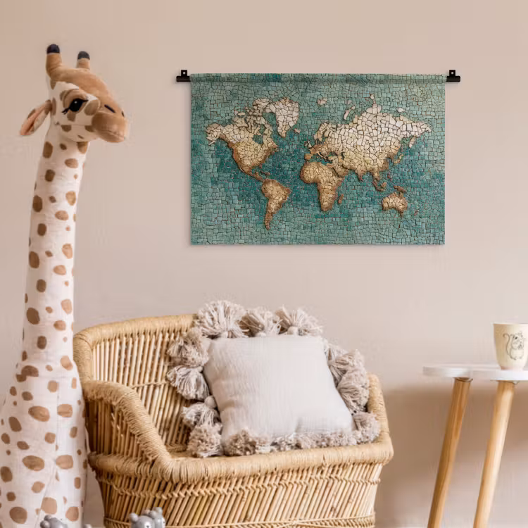 Wereldkaart - Gebroken tegels - Mozaïek Wandkleed katoen klein -wsfeer5_kind