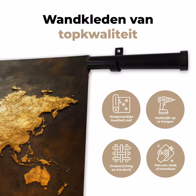 Wereldkaart - Goud - Roest Wandkleed katoen klein -sfeer2