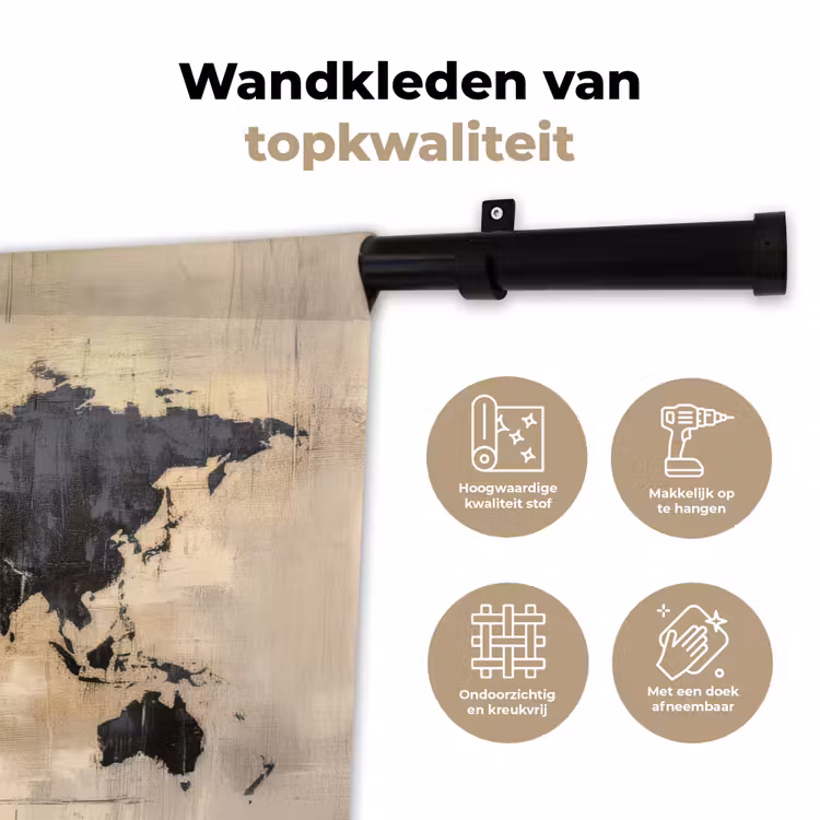 Wereldkaart - Goud - Zwart - Abstract Wandkleed katoen klein -sfeer2
