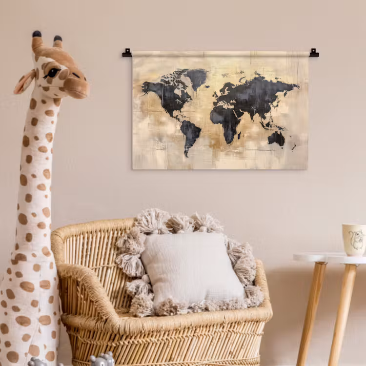 Wereldkaart - Goud - Zwart - Abstract Wandkleed katoen klein -wsfeer5_kind