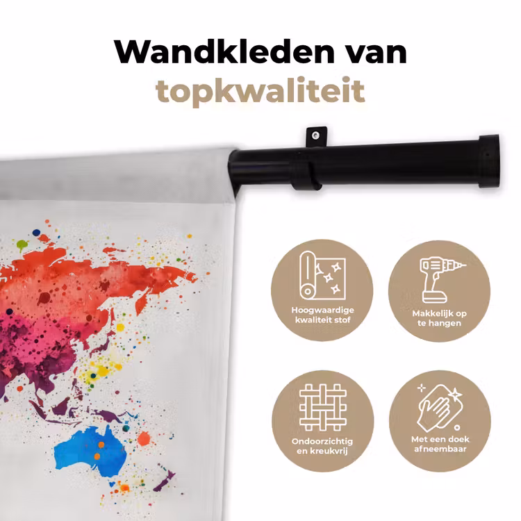 Wereldkaart - Graffiti - Kleurrijk Wandkleed katoen klein -sfeer2