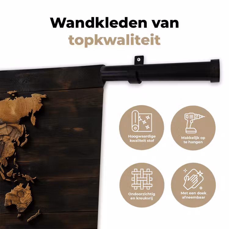 Wereldkaart - Hout - Mozaïek Wandkleed katoen klein -sfeer2