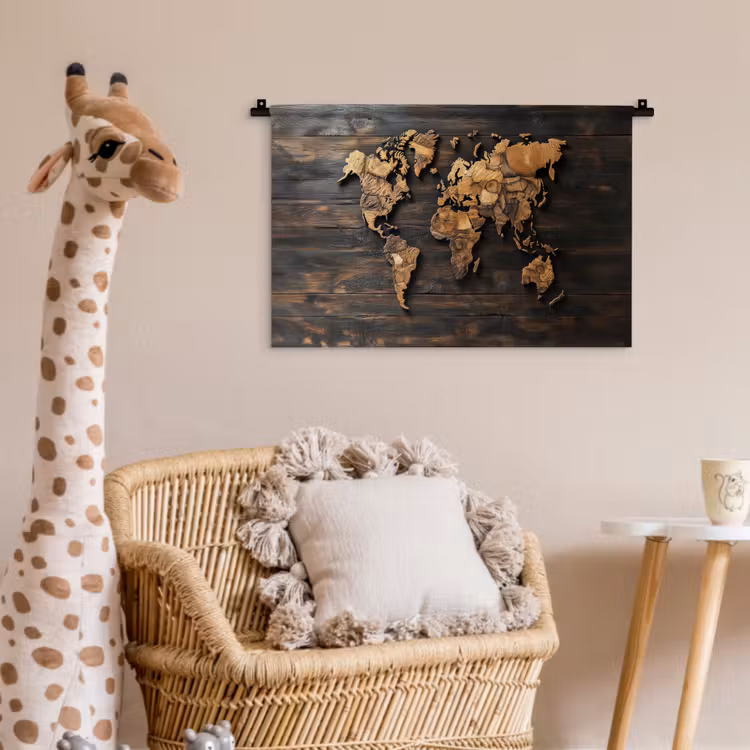 Wereldkaart - Hout - Mozaïek Wandkleed katoen klein -wsfeer5_kind