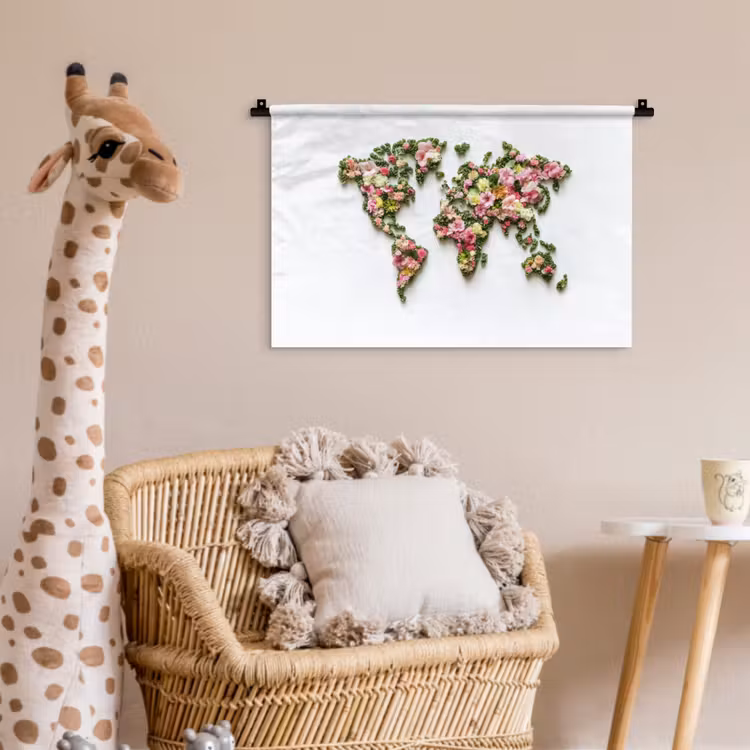 Wereldkaart - Kleurrijk - Bloemen - Lente Wandkleed katoen klein -wsfeer5_kind