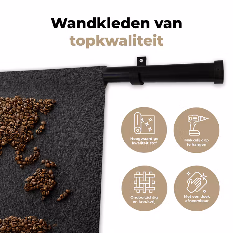 Wereldkaart - Koffie - Grijs Wandkleed katoen klein -sfeer2