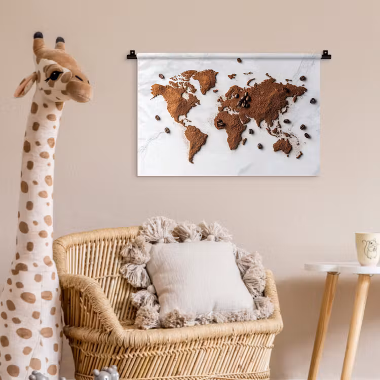 Wereldkaart - Koffie - Marmer Wandkleed katoen klein -wsfeer5_kind