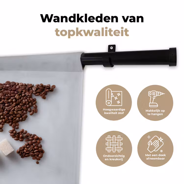 Wereldkaart - Koffiebonen - Suikerklontjes Wandkleed katoen klein -sfeer2