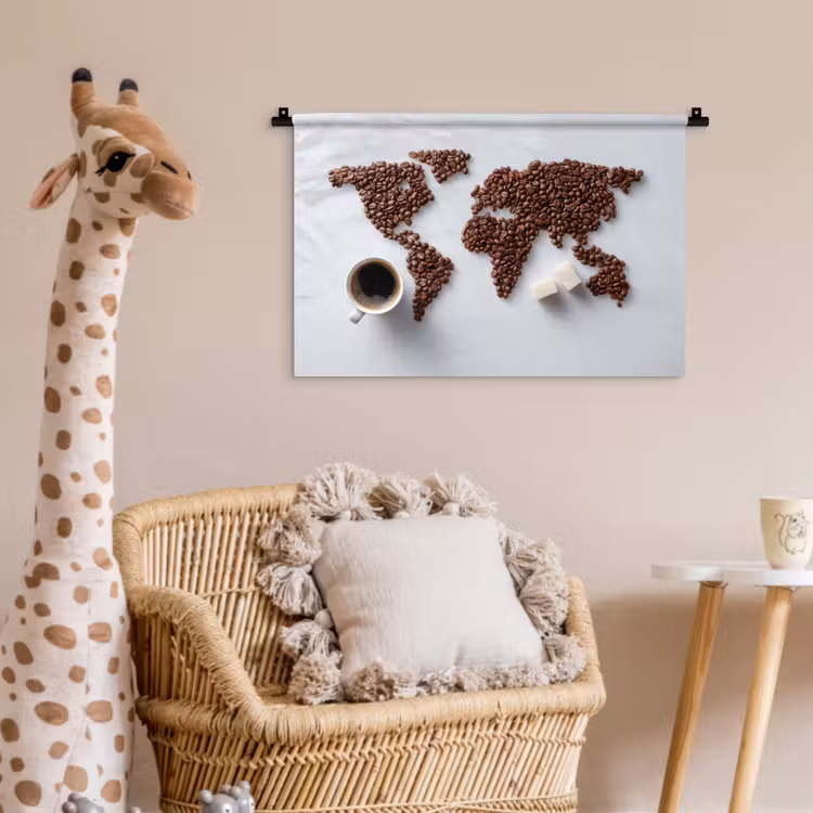 Wereldkaart - Koffiebonen - Suikerklontjes Wandkleed katoen klein -wsfeer5_kind