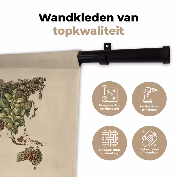 Wereldkaart - Kruiden - Kleurrijk Wandkleed katoen klein -sfeer2