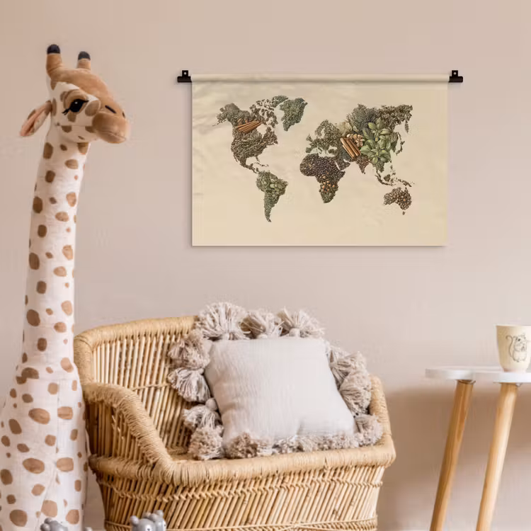 Wereldkaart - Kruiden - Kleurrijk Wandkleed katoen klein -wsfeer5_kind