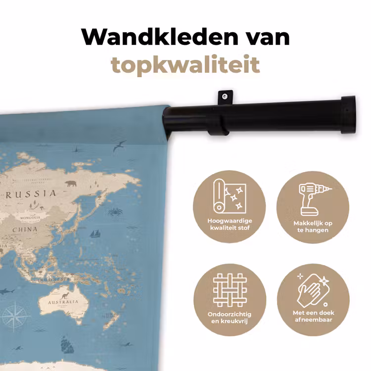 Wereldkaart - Oceaan - Realistisch - Blauw Wandkleed katoen klein -sfeer2