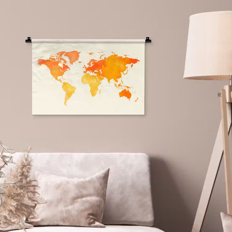 Wereldkaart - Oranje - Kleurrijk Wandkleed katoen klein -sfeer4