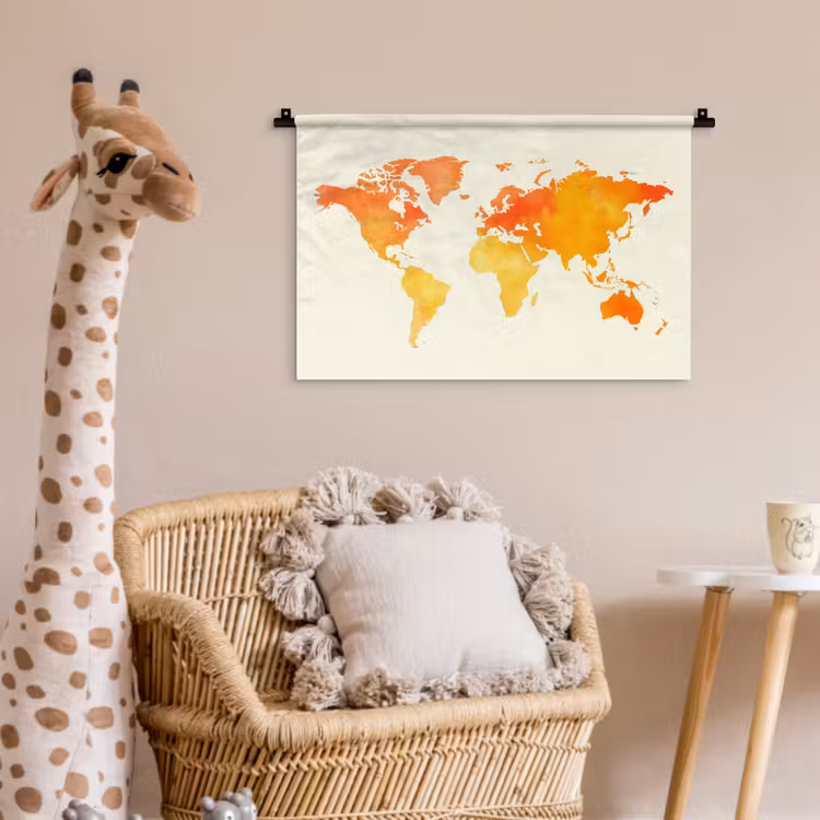 Wereldkaart - Oranje - Kleurrijk Wandkleed katoen klein -wsfeer5_kind