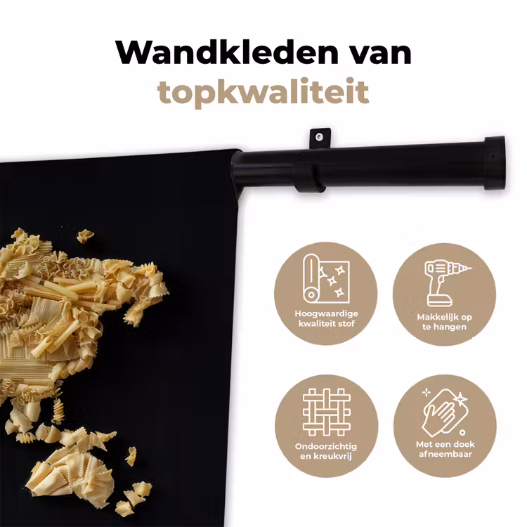 Wereldkaart - Pasta - Zwart Wandkleed katoen klein -sfeer2