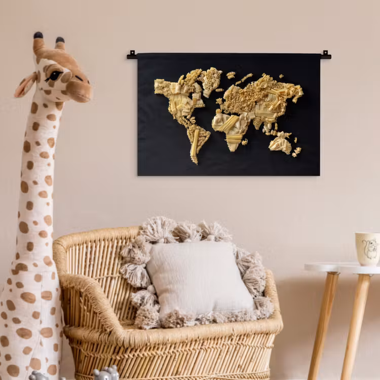 Wereldkaart - Pasta - Zwart Wandkleed katoen klein -wsfeer5_kind