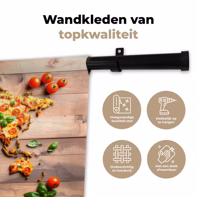 Wereldkaart - Pizza - Houten ondergrond Wandkleed katoen klein -sfeer2