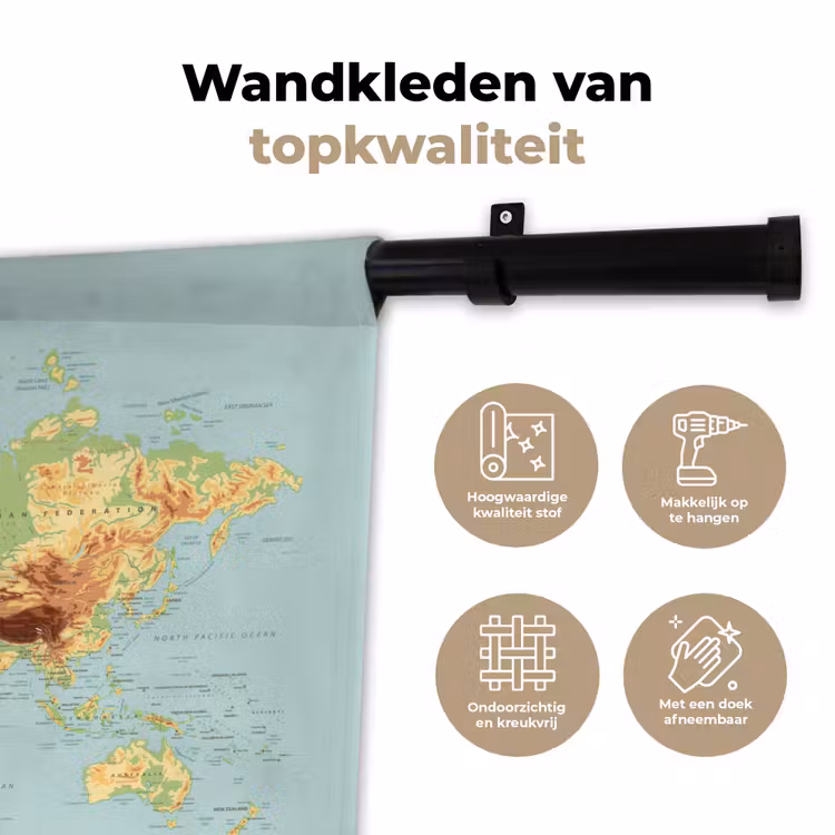 Wereldkaart - Realistisch - Blauw Wandkleed katoen klein -sfeer2