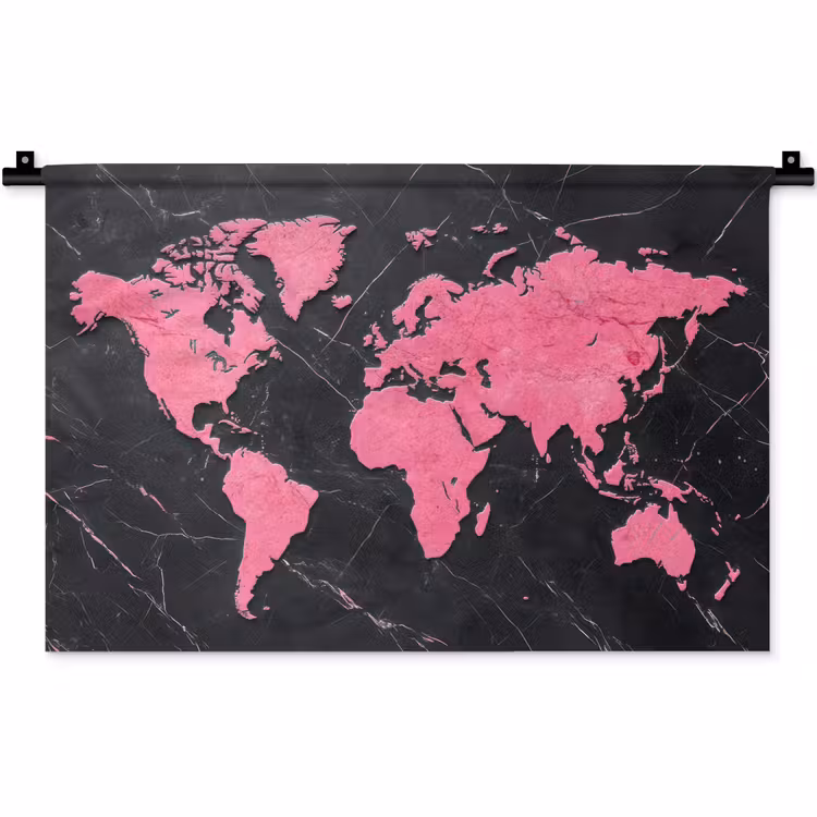 Wereldkaart - Roze - Marmer Wandkleed katoen klein -zz3d