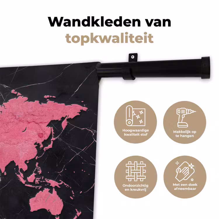 Wereldkaart - Roze - Marmer Wandkleed katoen klein -sfeer2