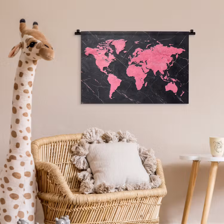 Wereldkaart - Roze - Marmer Wandkleed katoen klein -wsfeer5_kind