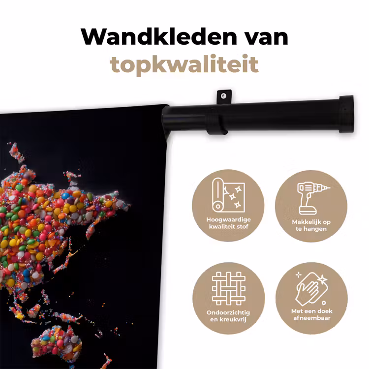 Wereldkaart - Snoepjes - Felle kleuren Wandkleed katoen klein -sfeer2