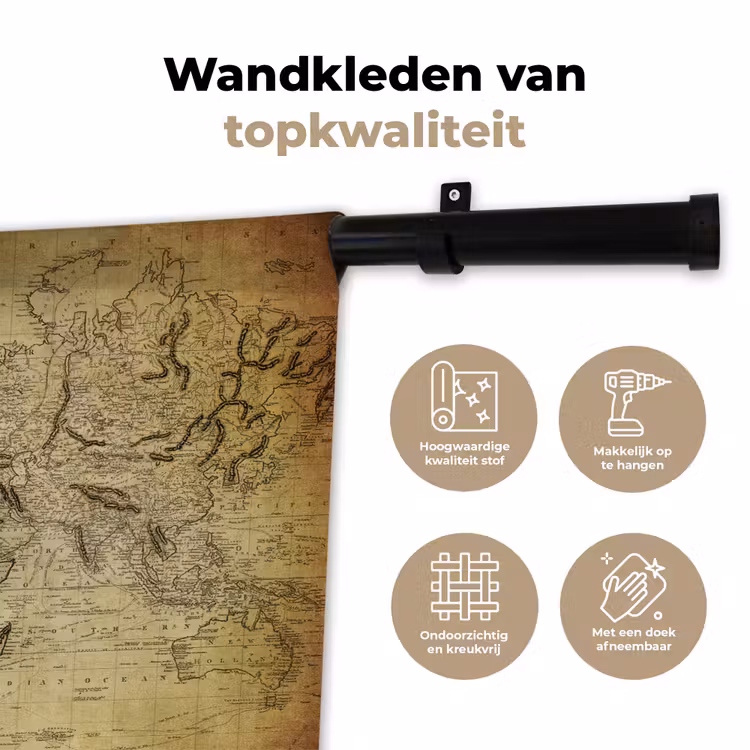 Wereldkaart - Vintage - Antiek - Bruin - Papier Wandkleed katoen klein -sfeer2