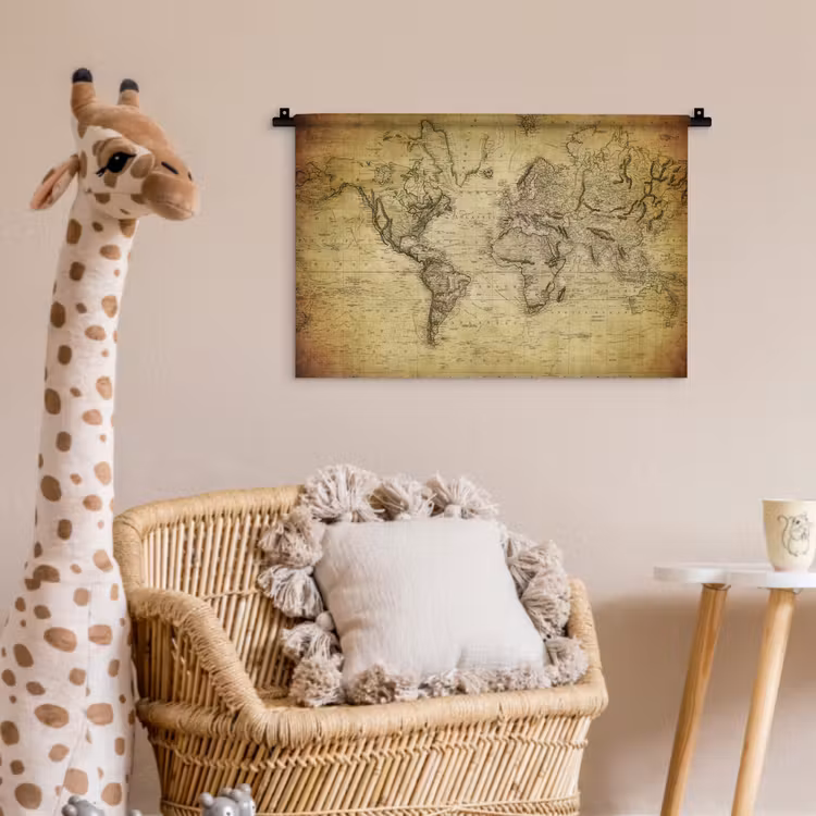 Wereldkaart - Vintage - Antiek - Bruin - Papier Wandkleed katoen klein -wsfeer5_kind