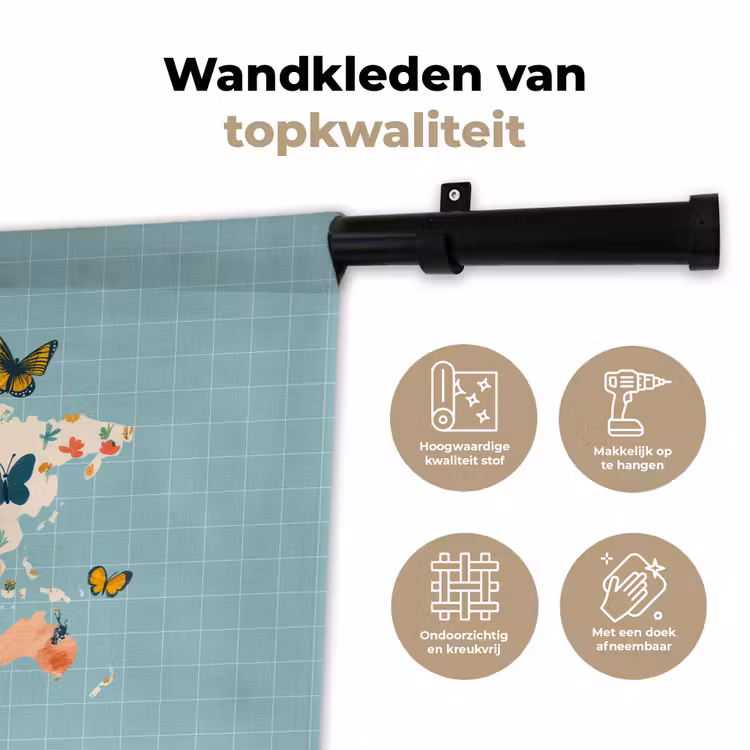 Wereldkaart - Vlinders - Dromerig Wandkleed katoen klein -sfeer2