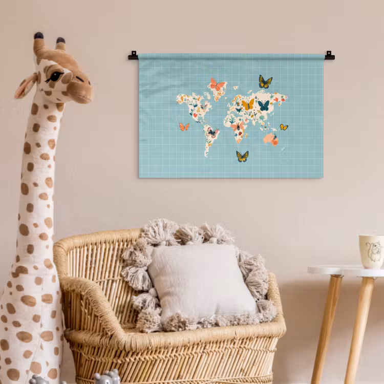 Wereldkaart - Vlinders - Dromerig Wandkleed katoen klein -wsfeer5_kind