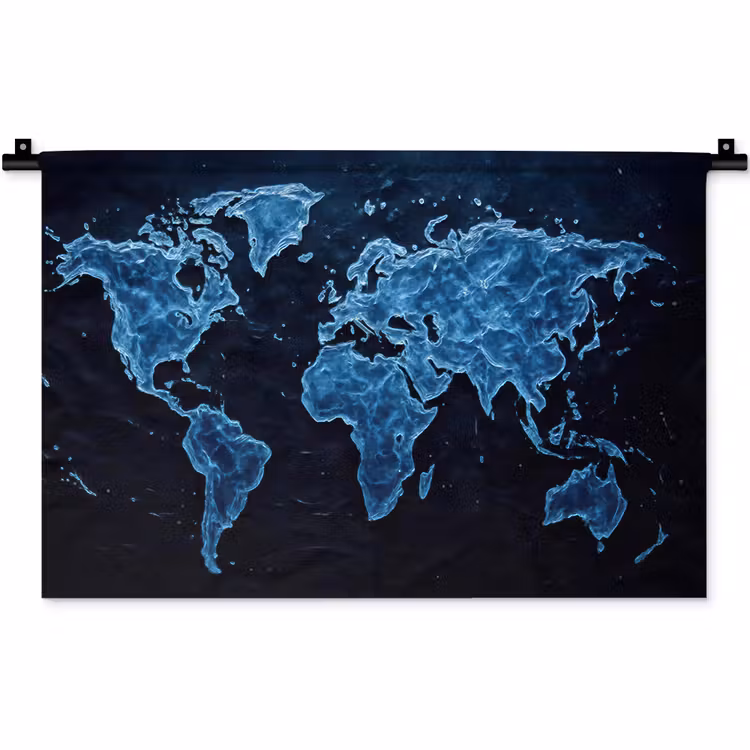 Wereldkaart - Waterstructuur - Blauw Wandkleed katoen klein -zz3d