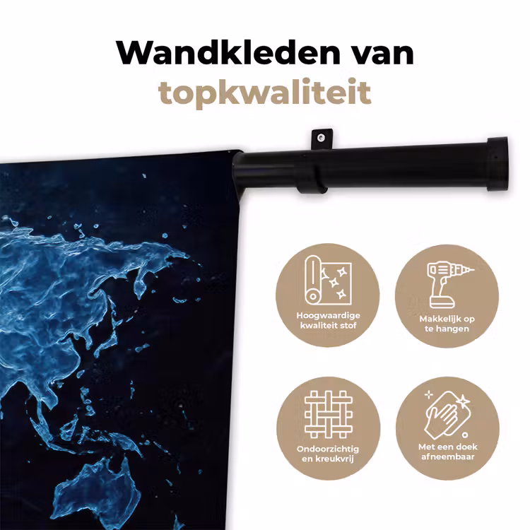 Wereldkaart - Waterstructuur - Blauw Wandkleed katoen klein -sfeer2