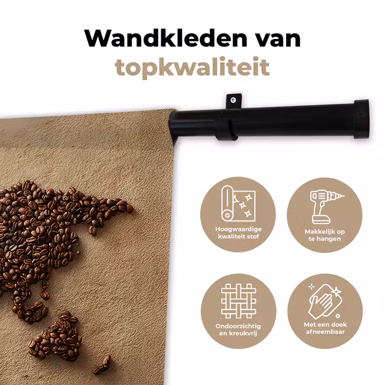 Wereldkaart - Zandkleur - Koffiebonen Wandkleed katoen klein -sfeer2