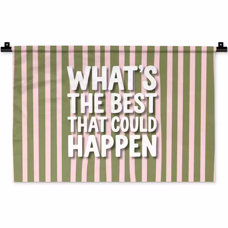 What's the best that could happen - Strepen - Groen - Roze Wandkleed katoen klein -zz3d