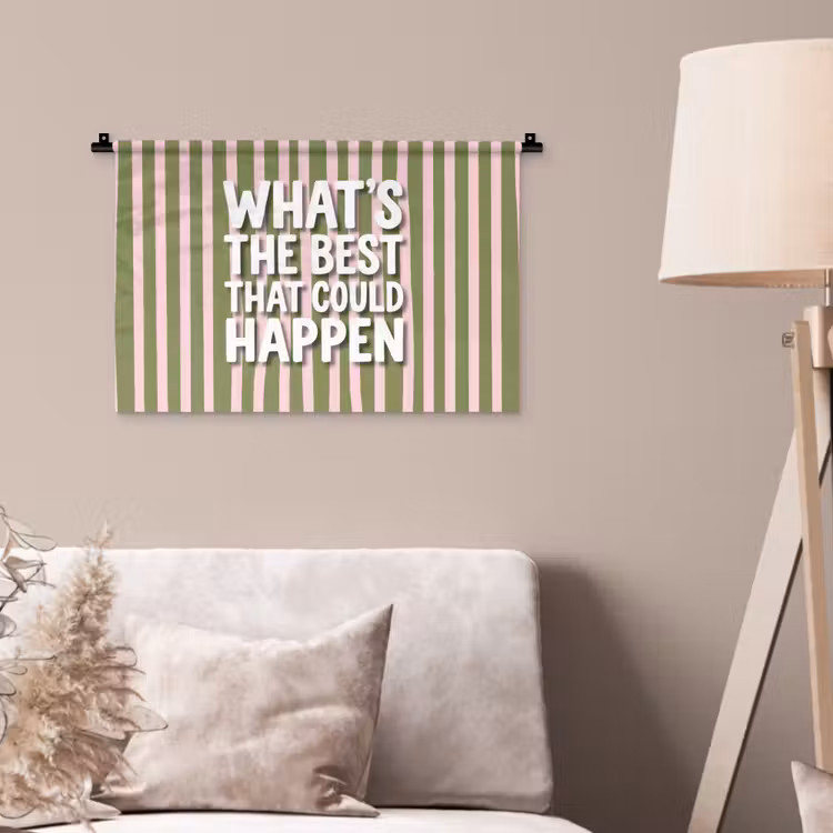 What's the best that could happen - Strepen - Groen - Roze Wandkleed katoen klein -sfeer4