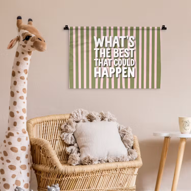 What's the best that could happen - Strepen - Groen - Roze Wandkleed katoen klein -wsfeer5_kind