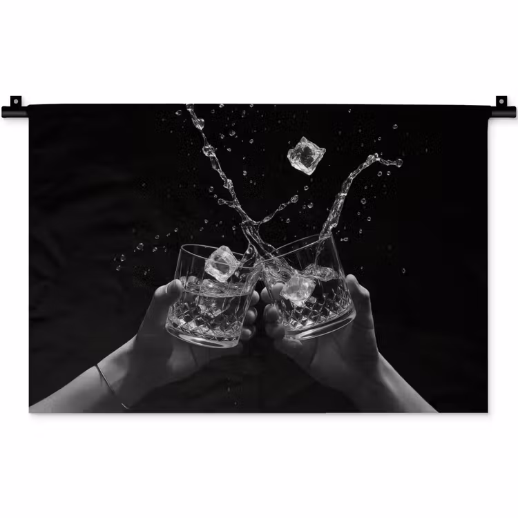 Whiskyglazen - Ijs - Spetters - Zwart Wandkleed katoen klein -zz3d