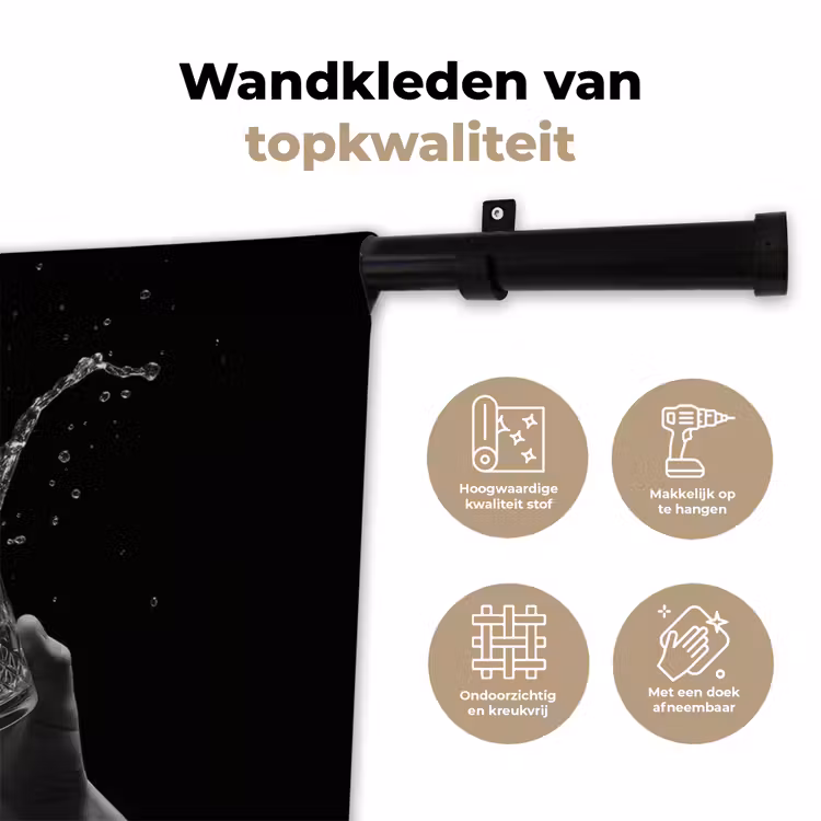 Whiskyglazen - Ijs - Spetters - Zwart Wandkleed katoen klein -sfeer2