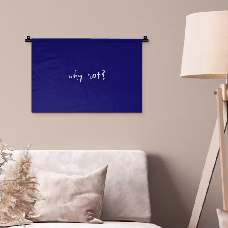 Why not - Blauw - Handgeschreven Wandkleed katoen klein -sfeer4