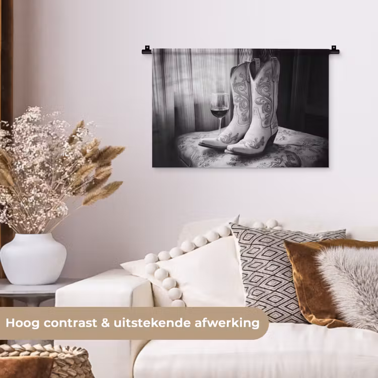 Wijn - Cowboylaarzen - Raamlicht - Wit Wandkleed katoen klein -sfeer1