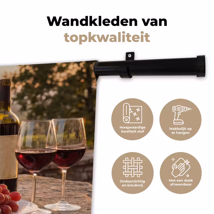Wijn - Glazen - Druiven - Wijngaard Wandkleed katoen klein -sfeer2