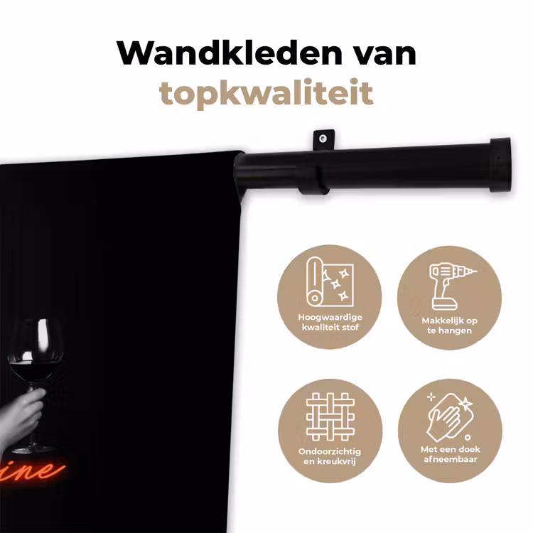 Wijn - Vrouw - Neon - Quote Wandkleed katoen klein -sfeer2
