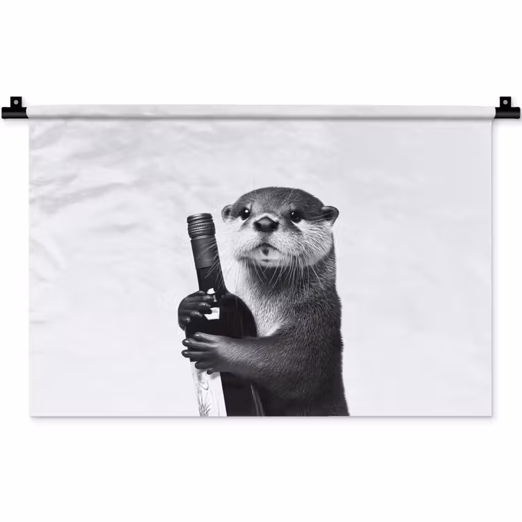 Wijnfles - Otter - Zwart Wandkleed katoen klein -zz3d