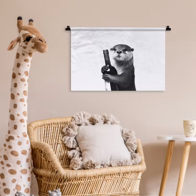 Wijnfles - Otter - Zwart Wandkleed katoen klein -wsfeer5_kind