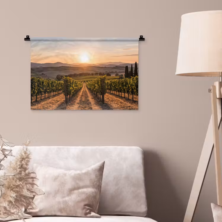 Wijngaard - Zonsondergang - Landschap Wandkleed katoen klein -sfeer4