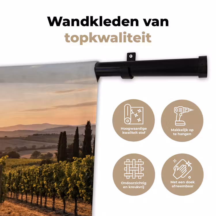 Wijngaard - Zonsondergang - Landschap Wandkleed katoen klein -sfeer2