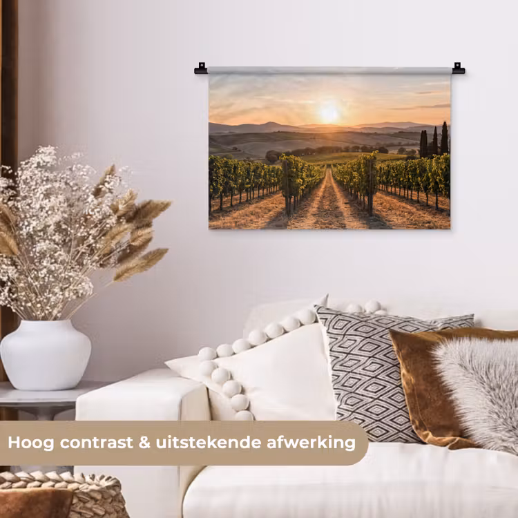 Wijngaard - Zonsondergang - Landschap Wandkleed katoen klein -sfeer1