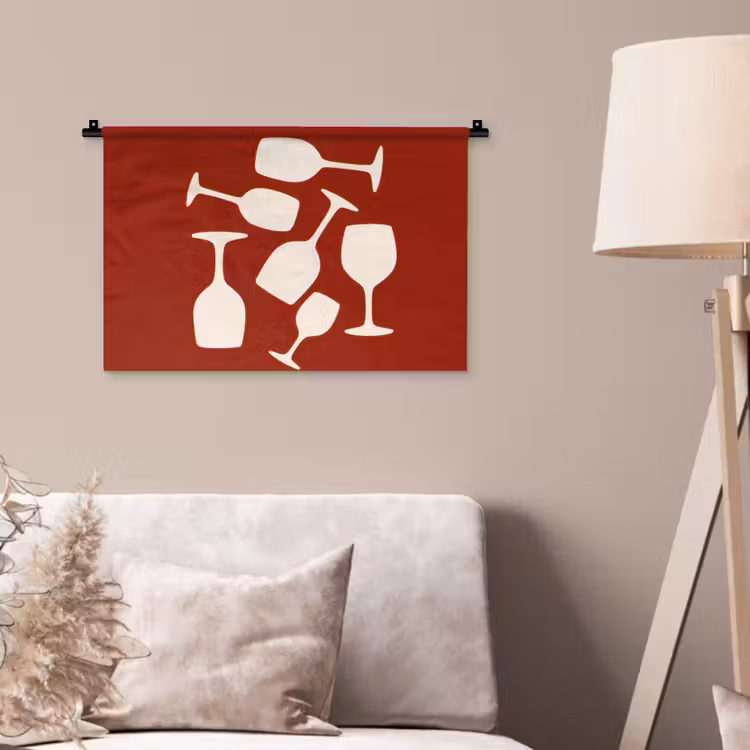 Wijnglazen - Silhouetten - Wit Wandkleed katoen klein -sfeer4